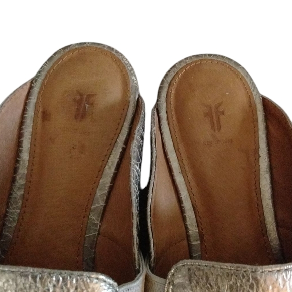 Frye Metallic Gold Leather Mule Flats Size 7.6 - Picture 5 of 10